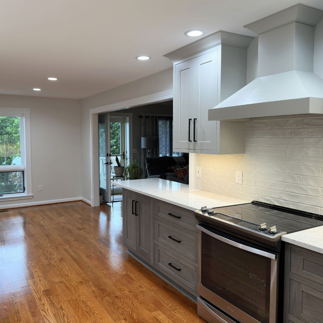 kitchen opening to living room